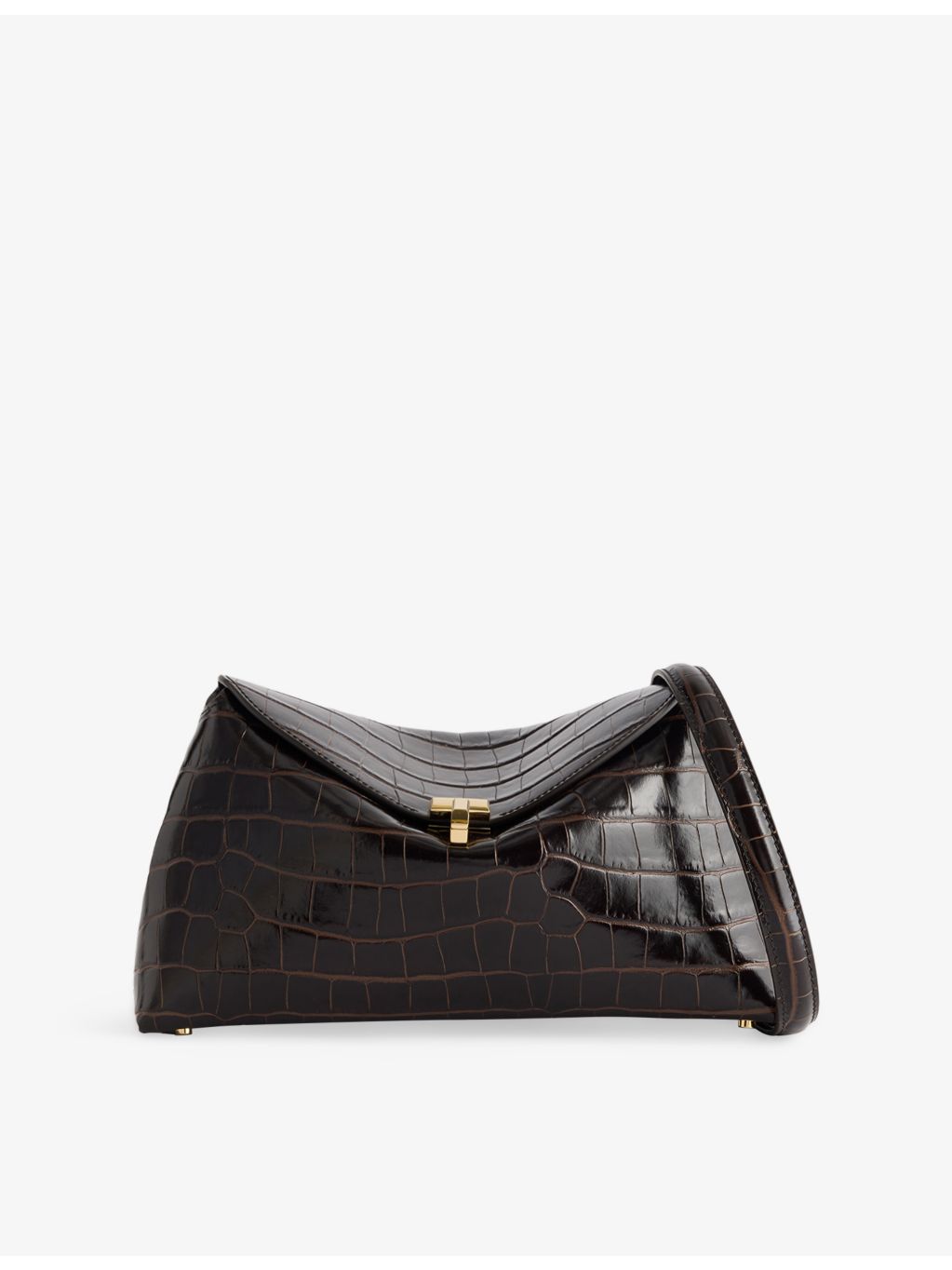 Toteme croco leather clutch bag with T-lock and gold hardware, UK version
