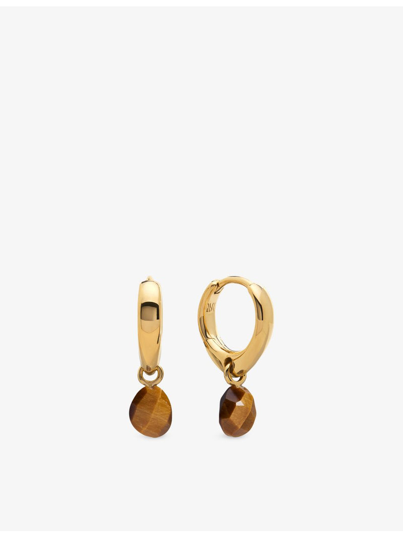 Monica Vinader 18ct gold vermeil tigers eye drop huggies, UK version