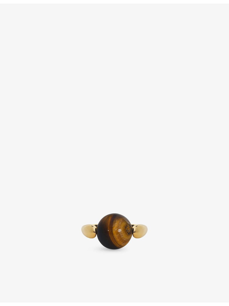 Monica Vinader round tiger's eye gemstone ring in 18ct gold vermeil, UK version
