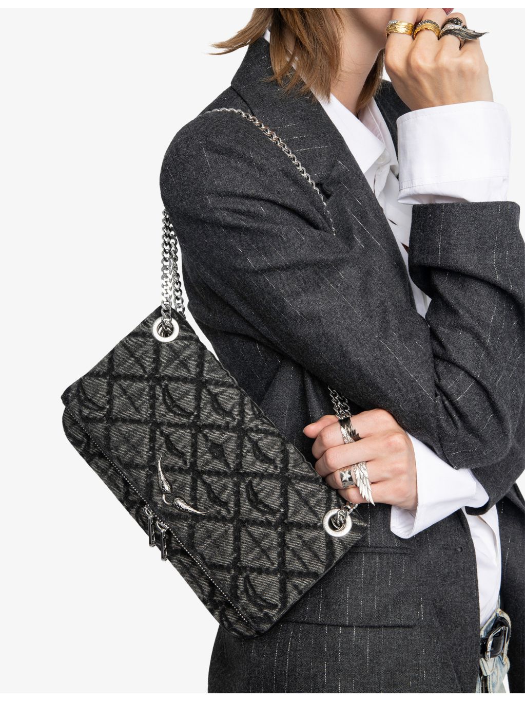 Zadig&Voltaire Rock II Monogram denim clutch bag - British product