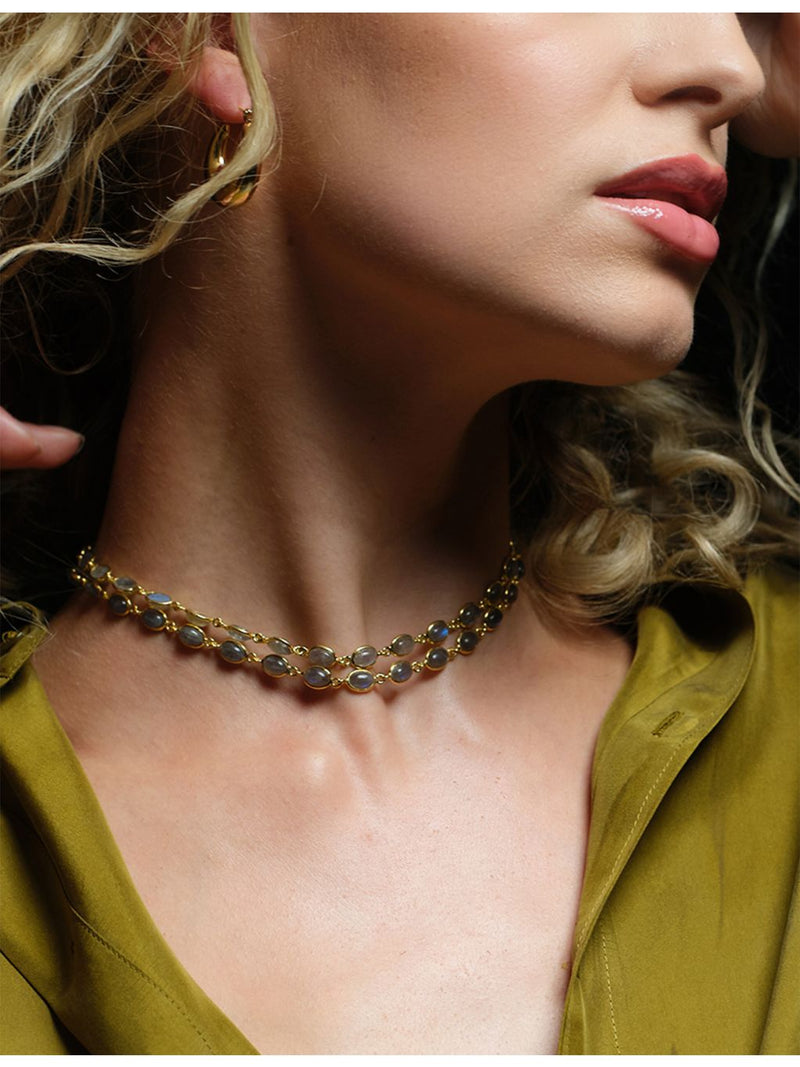 La Maison Couture yellow gold vermeil labradorite necklace (British brand)