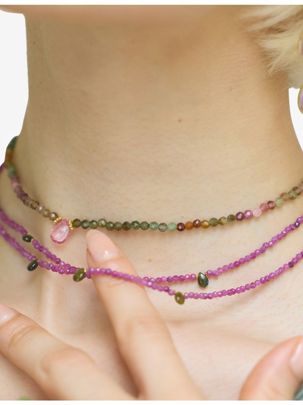La Maison Couture gold vermeil watermelon tourmaline necklace, imported from the UK