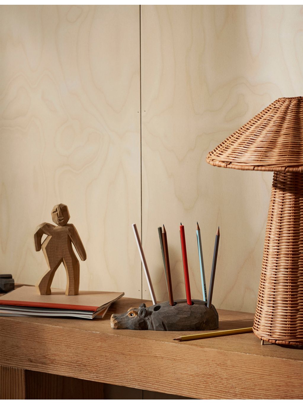 ferm LIVING hippo wood pencil holder 19cm, imported from the UK