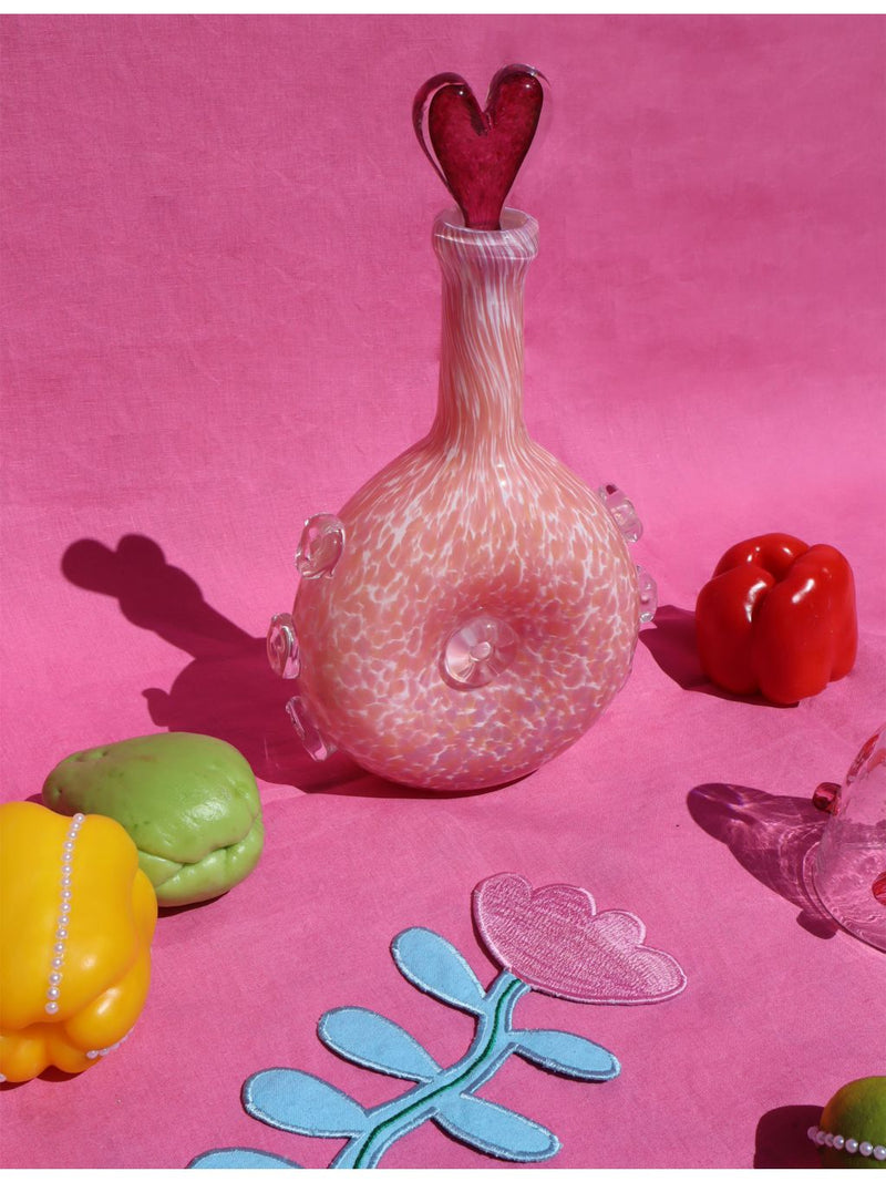 Laetitia Rouget Amour glass carafe with heart topper, imported from the UK
