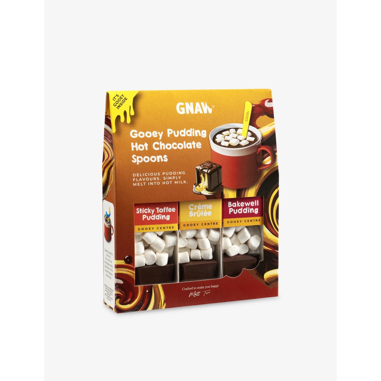 GNAW gooey pudding trio hot chocolate spoons 240g, imported from the UK