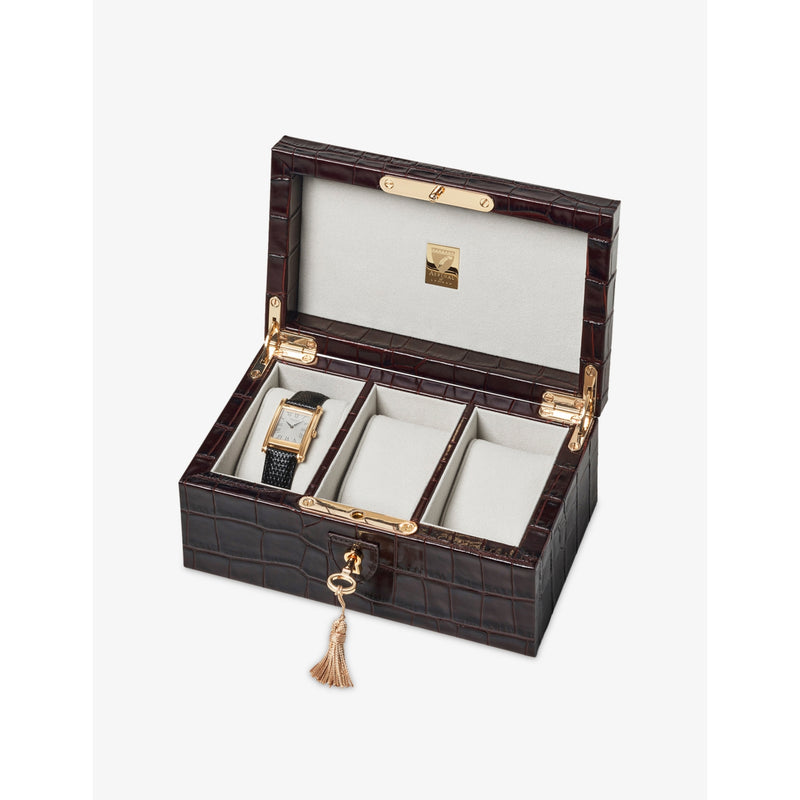 Aspinal leather watch box with four compartments and lock - British product
