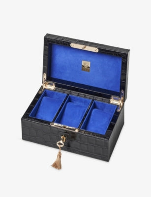 Aspinal leather watch box with four compartments and lock - British product