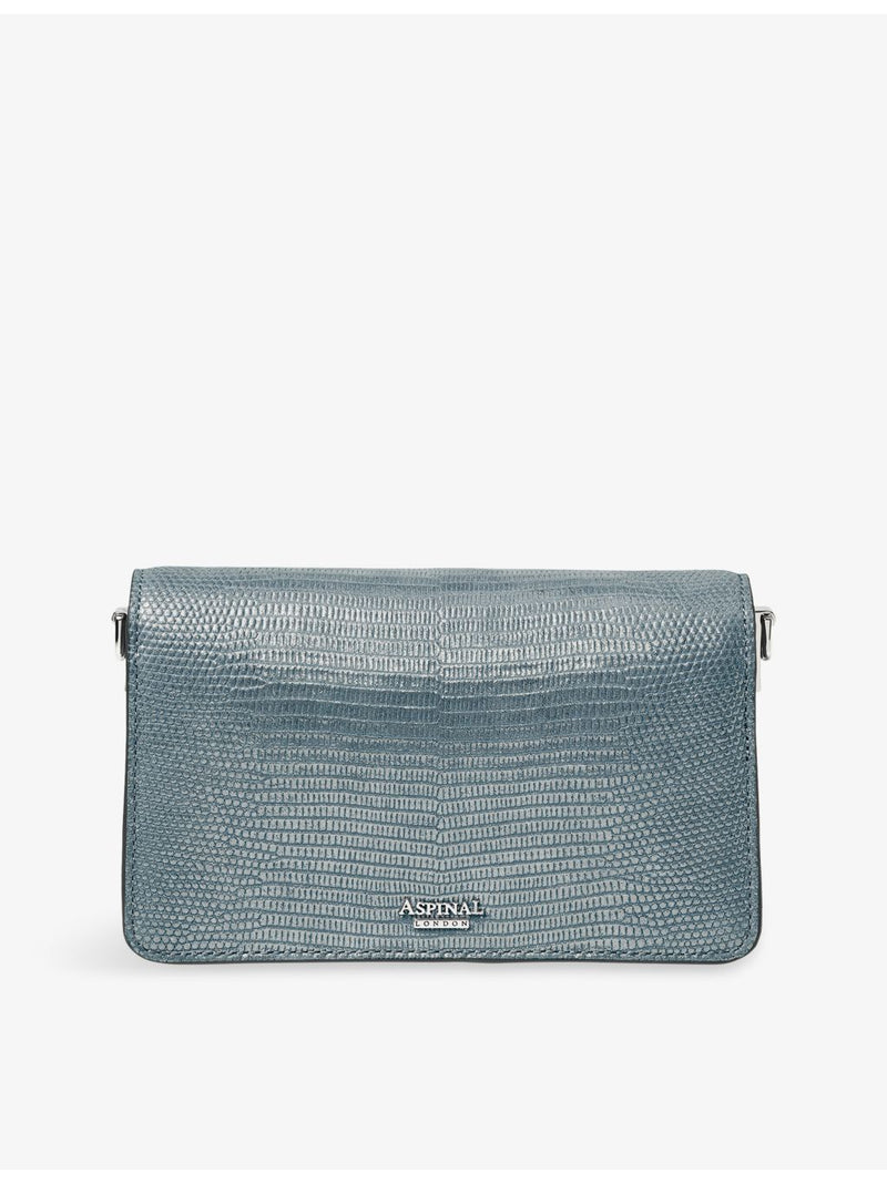 Aspinal of London lizard-embossed leather clutch bag, imported from the UK
