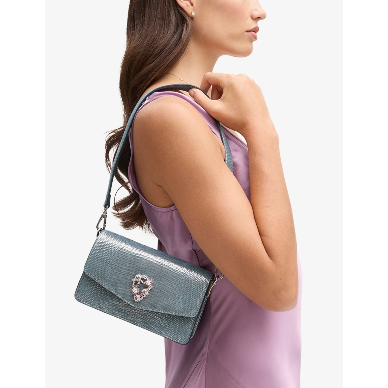 Aspinal of London lizard-embossed leather clutch bag, imported from the UK
