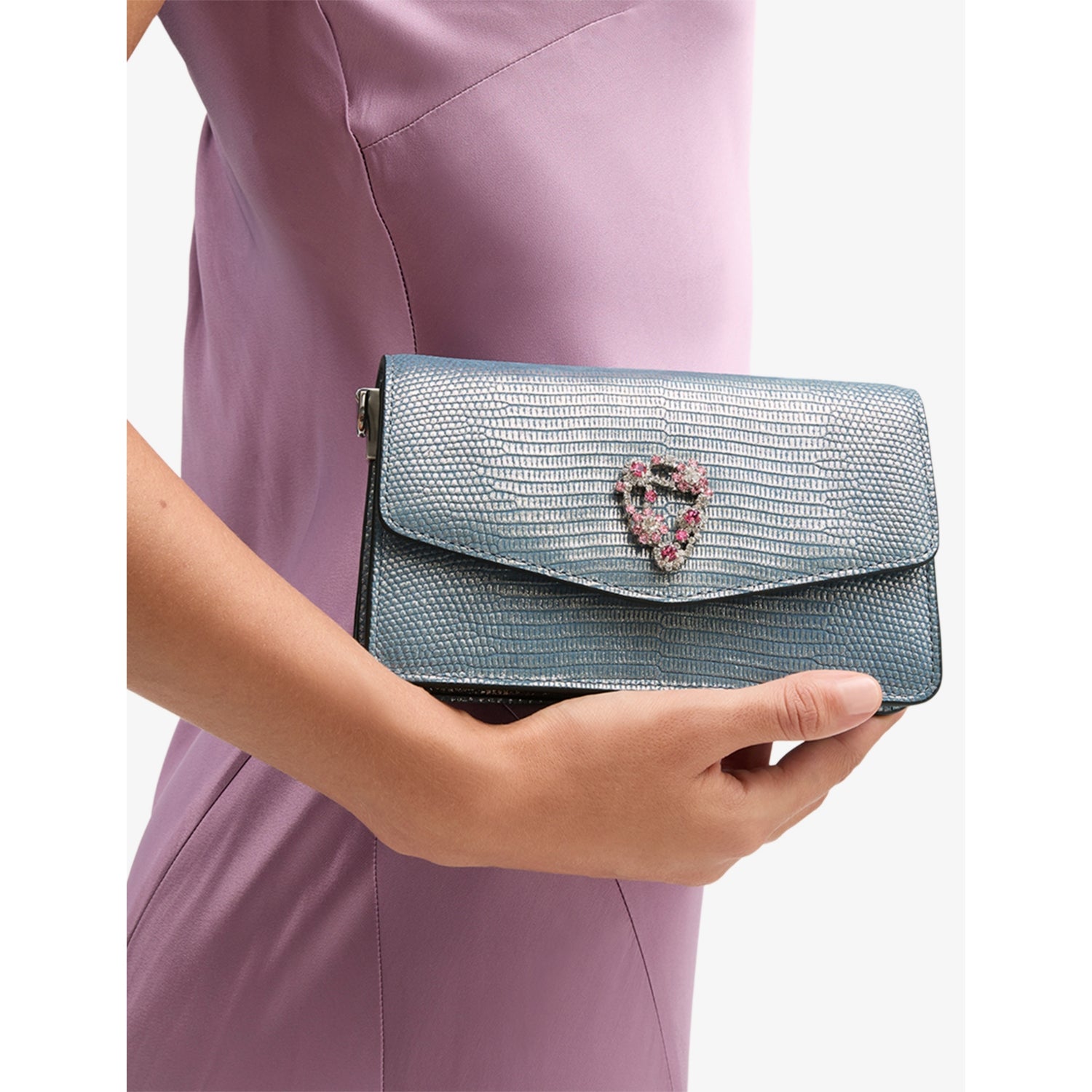 Aspinal of London lizard-embossed leather clutch bag, imported from the UK