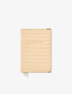 Aspinal of London plain leather passport cover 14x9.5cm, imported from the UK