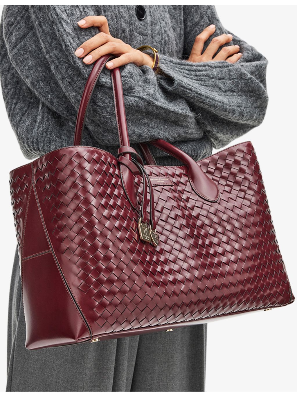 Aspinal of London leather tote bag with double handles - British product