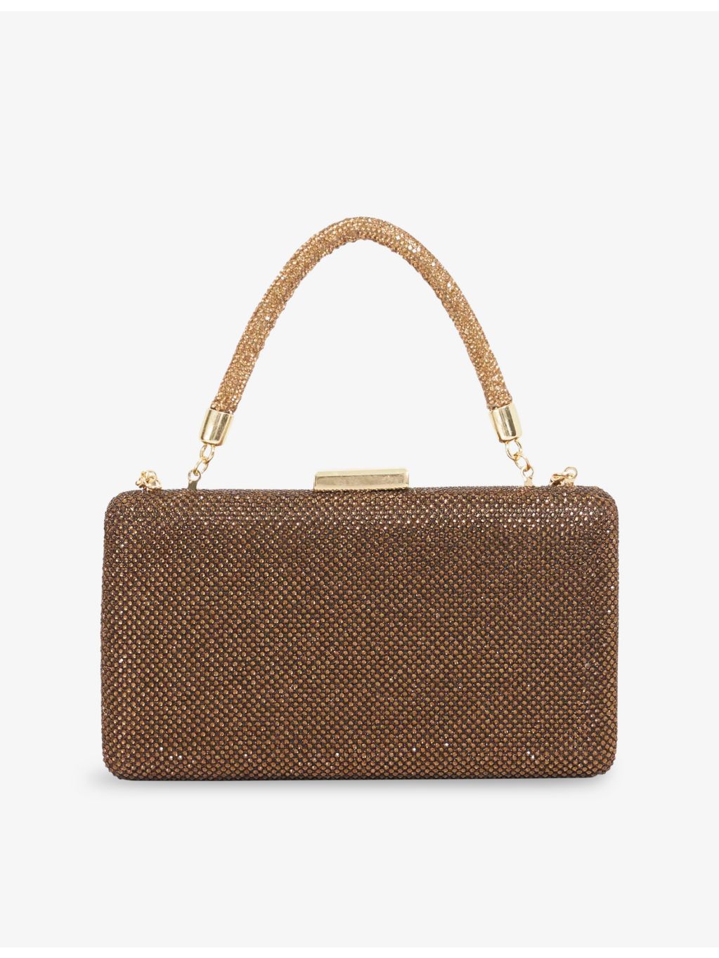 Dune metallic woven clutch bag with detachable chain strap, UK version