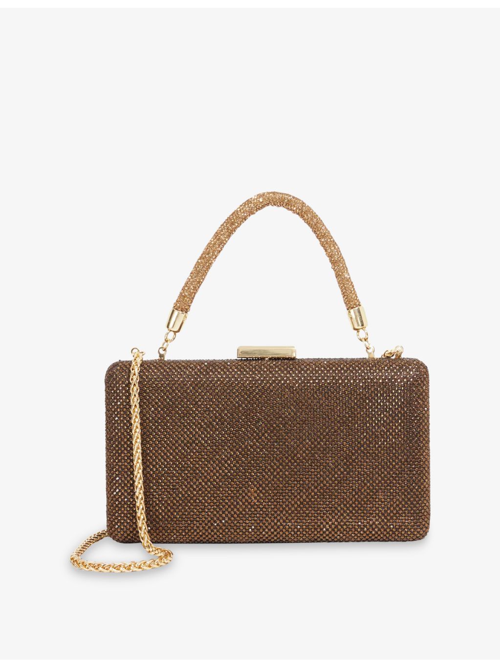 Dune metallic woven clutch bag with detachable chain strap, UK version