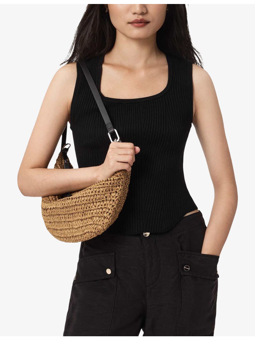 AllSaints Luna Micro paper shoulder bag (British brand)