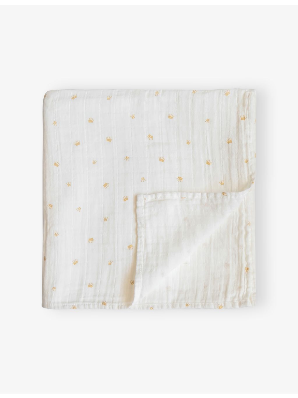 Mushie muslin swaddle blanket crown print 119cm square - British product