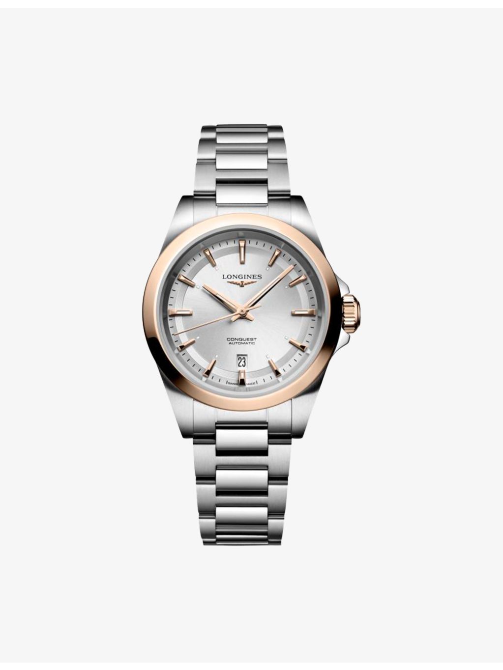 Longines Conquest automatic watch 30mm rose gold cap (British brand)