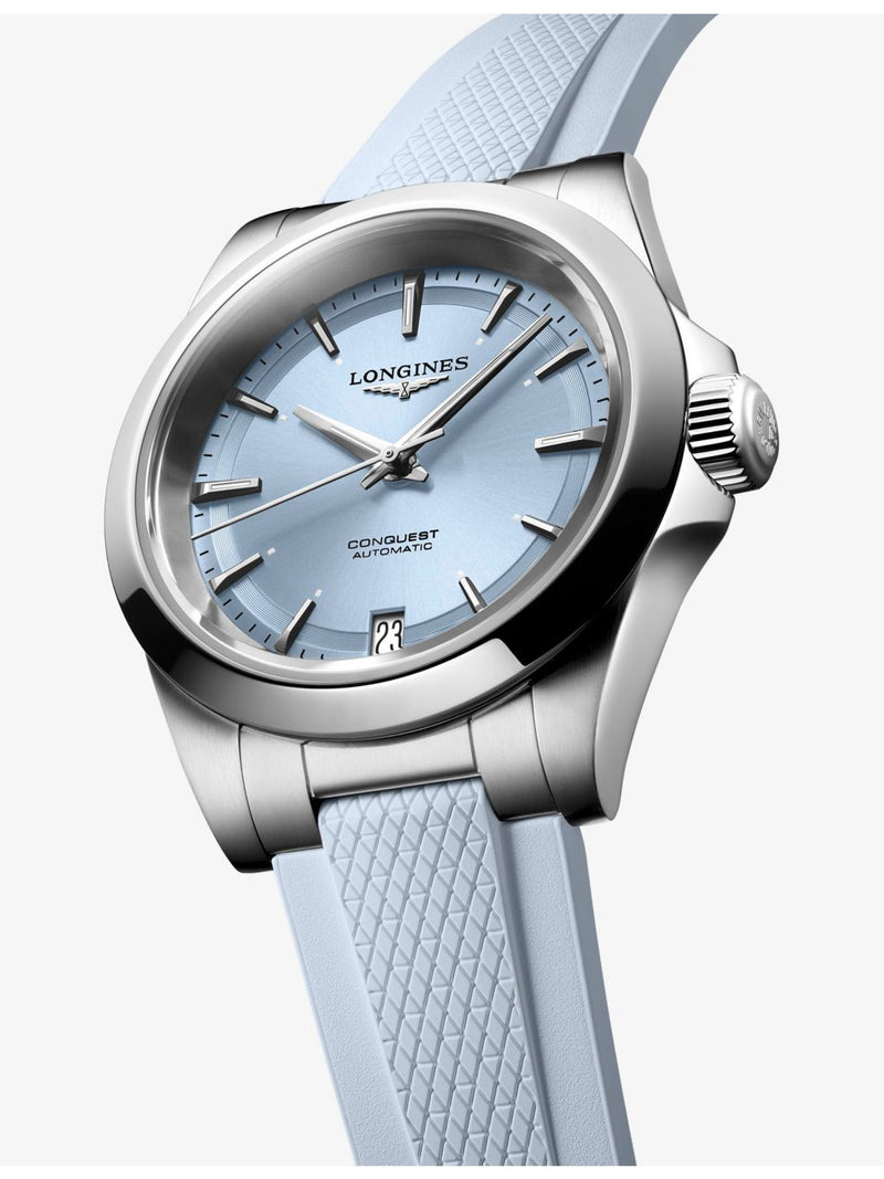 Longines Conquest stainless steel automatic watch 34mm rubber strap, UK version