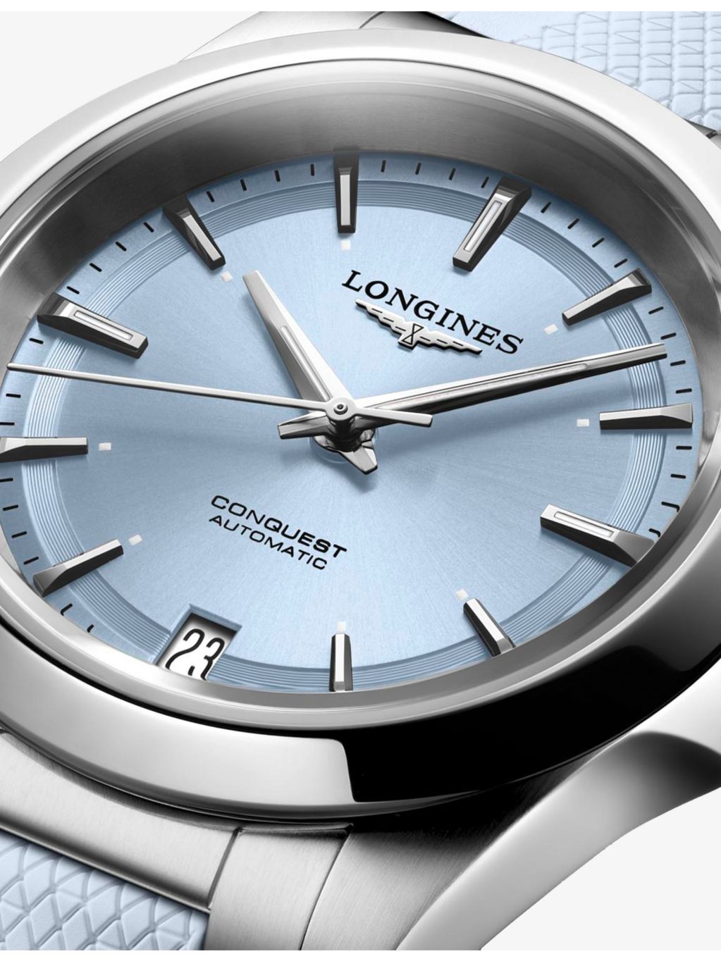 Longines Conquest stainless steel automatic watch 34mm rubber strap, UK version