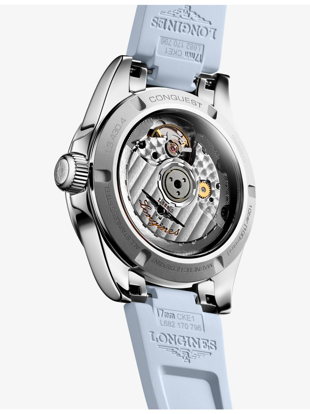 Longines Conquest stainless steel automatic watch 34mm rubber strap, UK version
