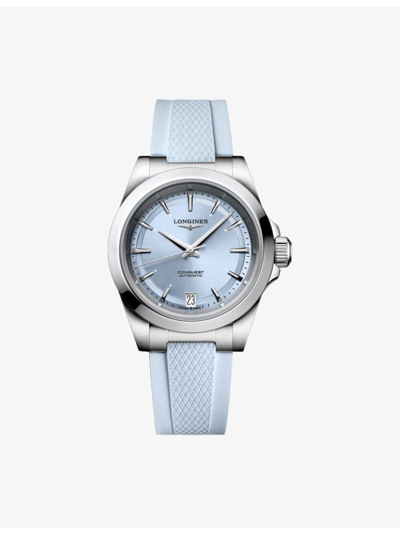 Longines Conquest stainless steel automatic watch 34mm rubber strap, UK version