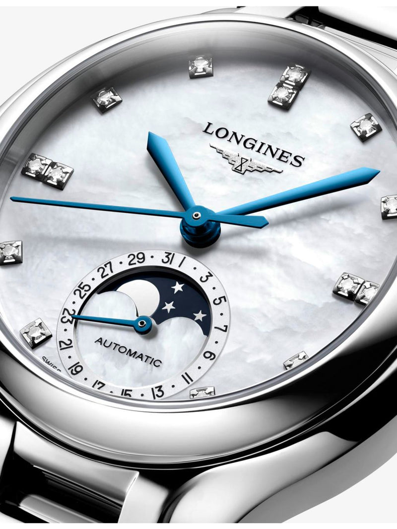 Longines PrimaLuna Moonphase automatic watch with diamond dial (British brand)