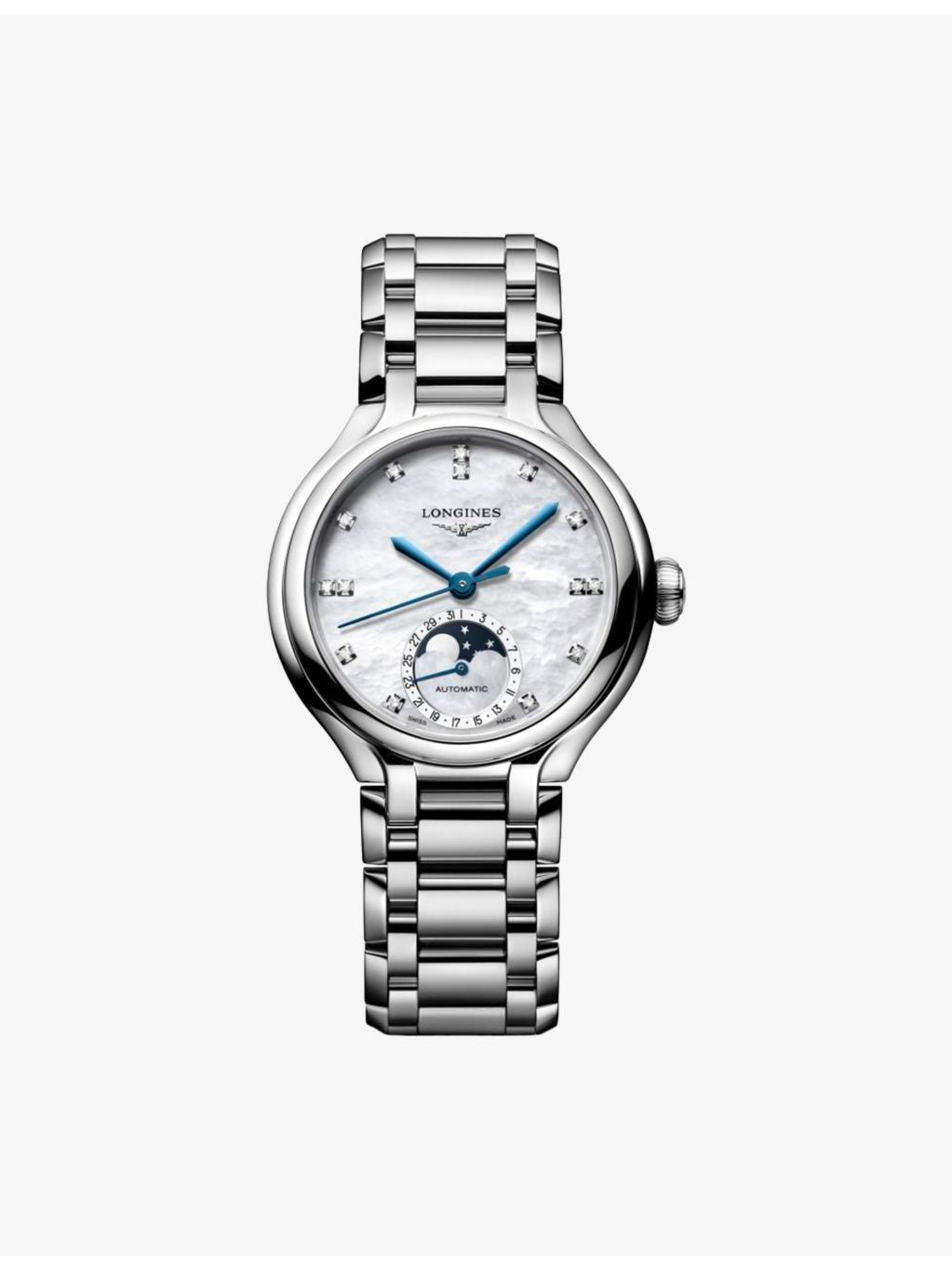 Longines PrimaLuna Moonphase automatic watch with diamond dial (British brand)