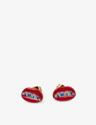 Seletti gold-plated Shit Mouth stud earrings, UK version
