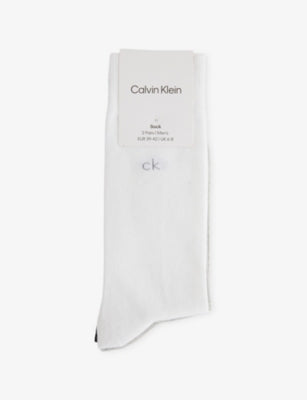 Calvin Klein Logo Stretch-Cotton Crew Socks Pack of Three