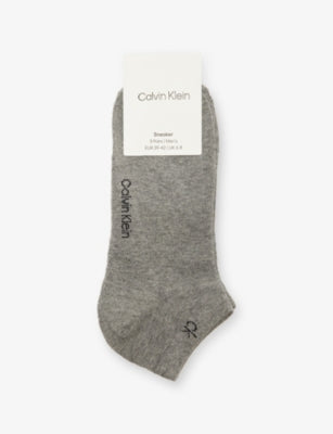 Logo Stretch-Cotton Trainer Socks Pack of Three - GREY MELANGE - 5.5-8