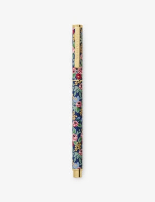 Rifle Paper stainless steel rollerball pen with rose print, UK version