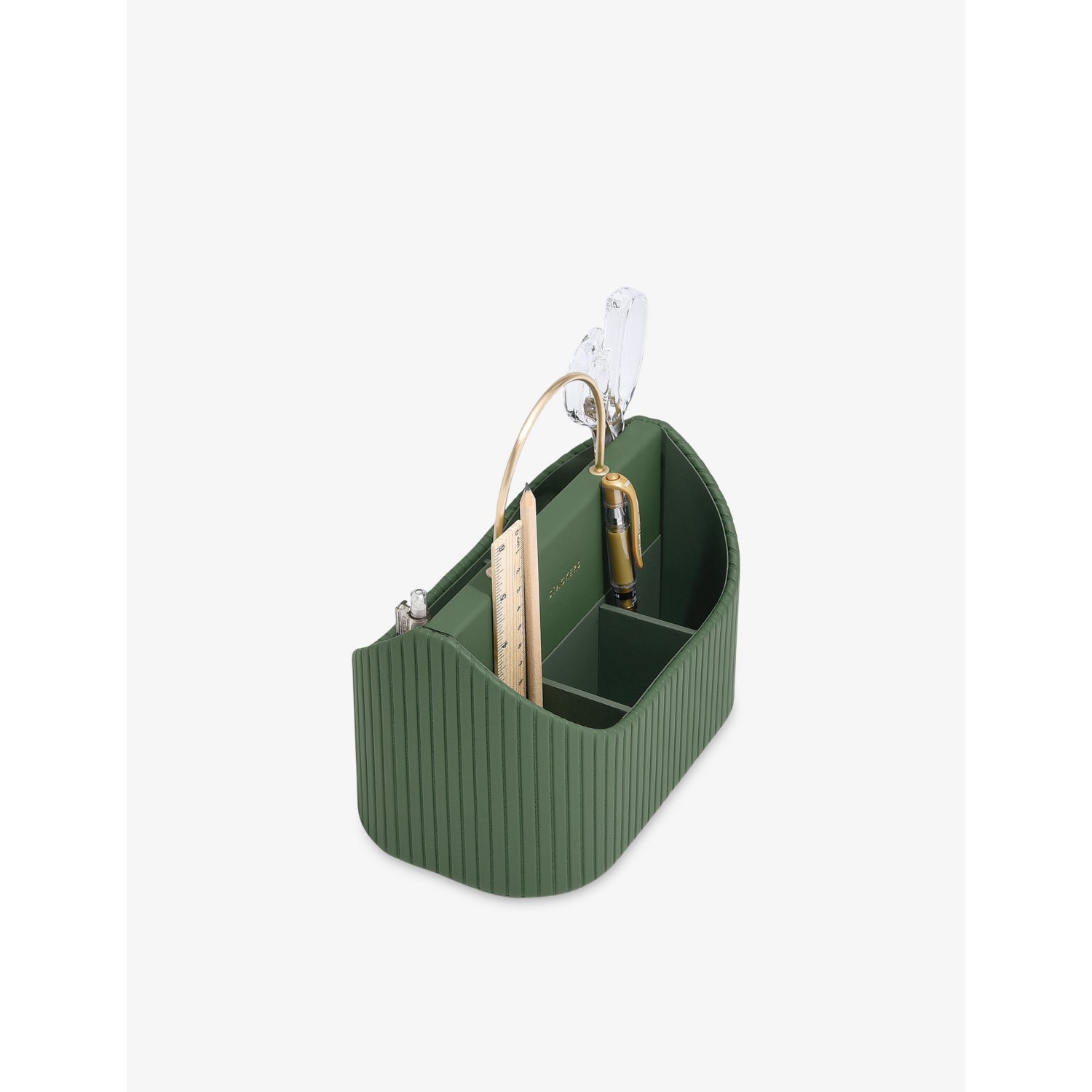 Stackers faux leather stationery caddy with metal handle (British brand)