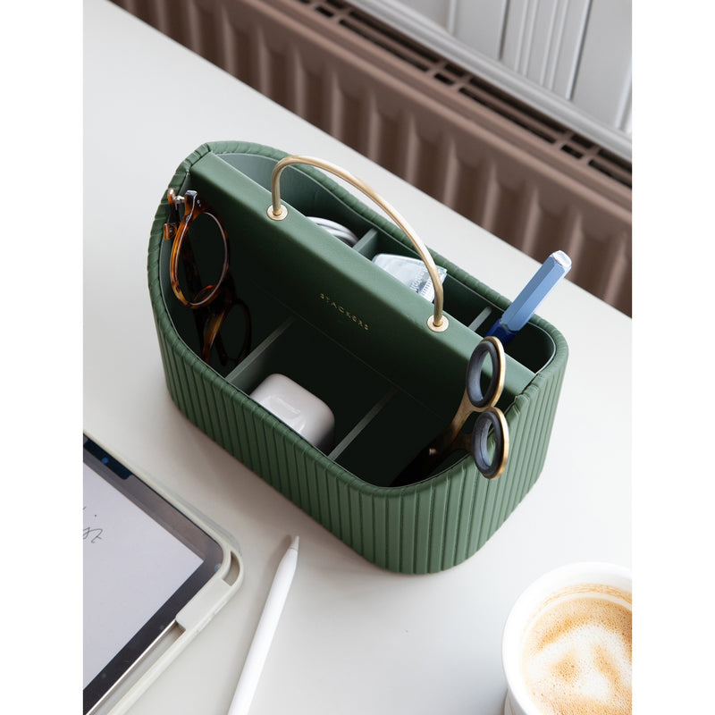 Stackers faux leather stationery caddy with metal handle (British brand)