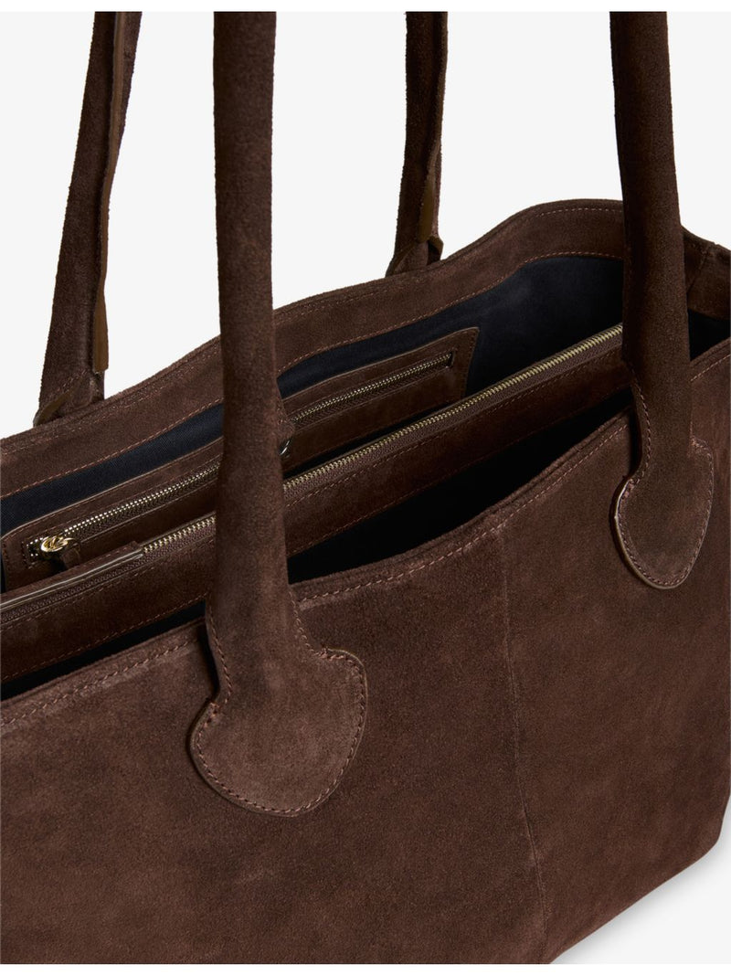 Whistles Leandra suede tote bag with leather finish, imported from the UK