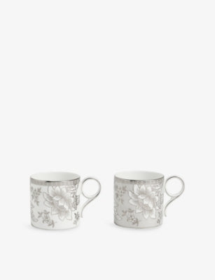 Wedgwood bone china mugs Silver Tonquin set of two (British brand)