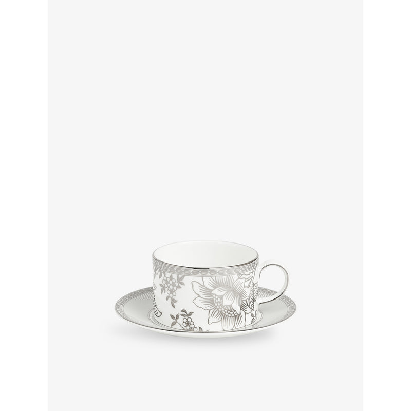 Wedgwood bone china teacup and saucer set Silver Tonquin 175ml - British product