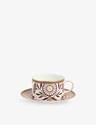 Wedgwood Red Splendour bone china teacup and saucer, imported from the UK