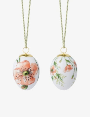Royal Copenhagen porcelain eggs red poppy print set of two, UK version