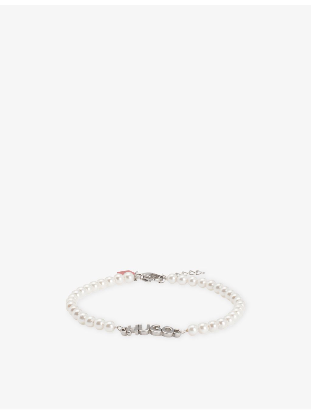 HUGO stainless steel pearl bracelet with logo plaque (British brand)