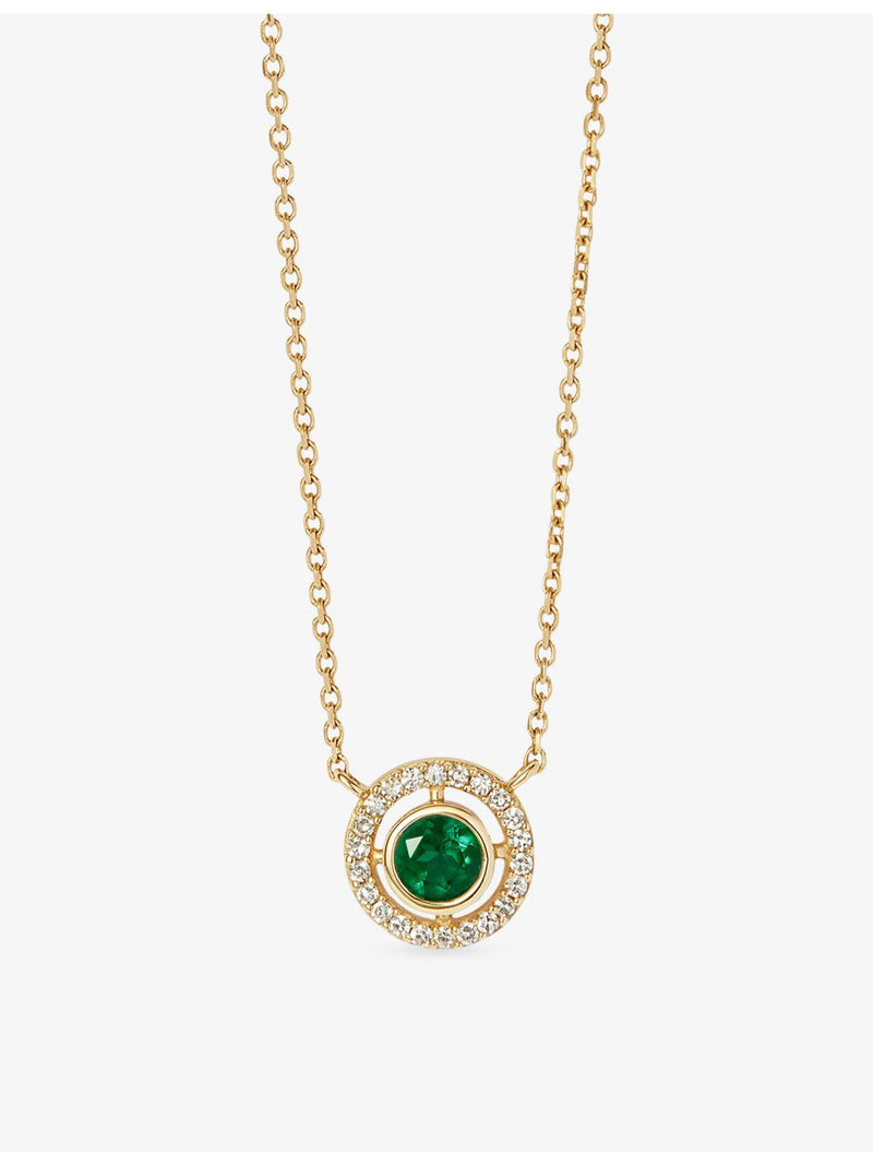 Astley Clarke 14ct gold emerald diamond pendant necklace, imported from the UK