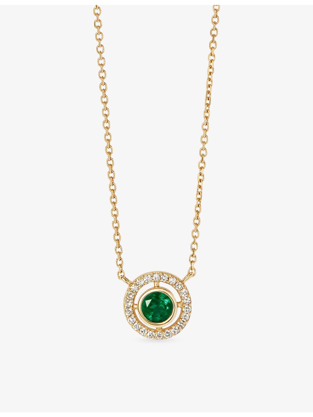 Astley Clarke 14ct gold emerald diamond pendant necklace, imported from the UK