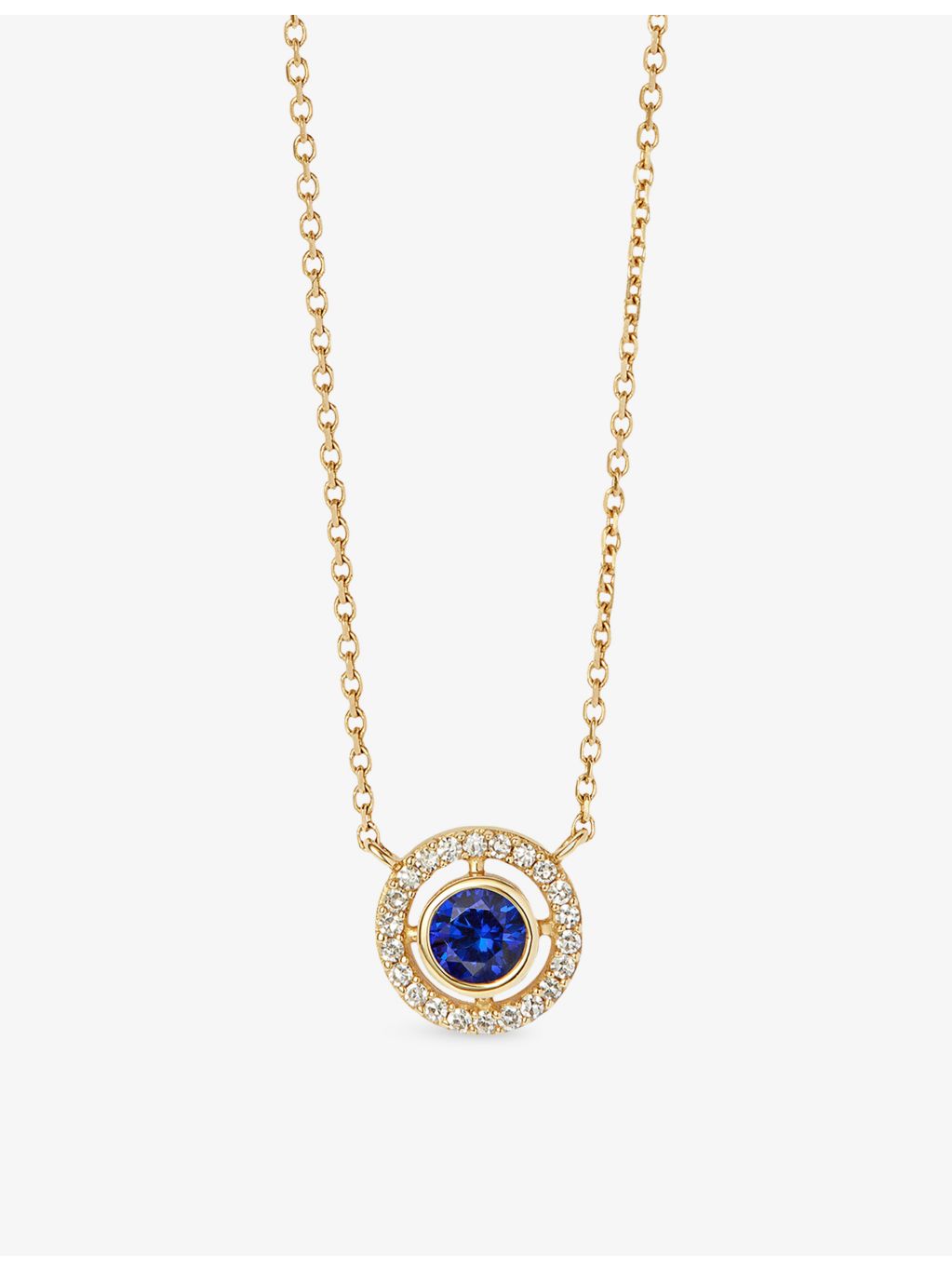 Astley Clarke September birthstone pendant necklace 14ct gold sapphire, UK version