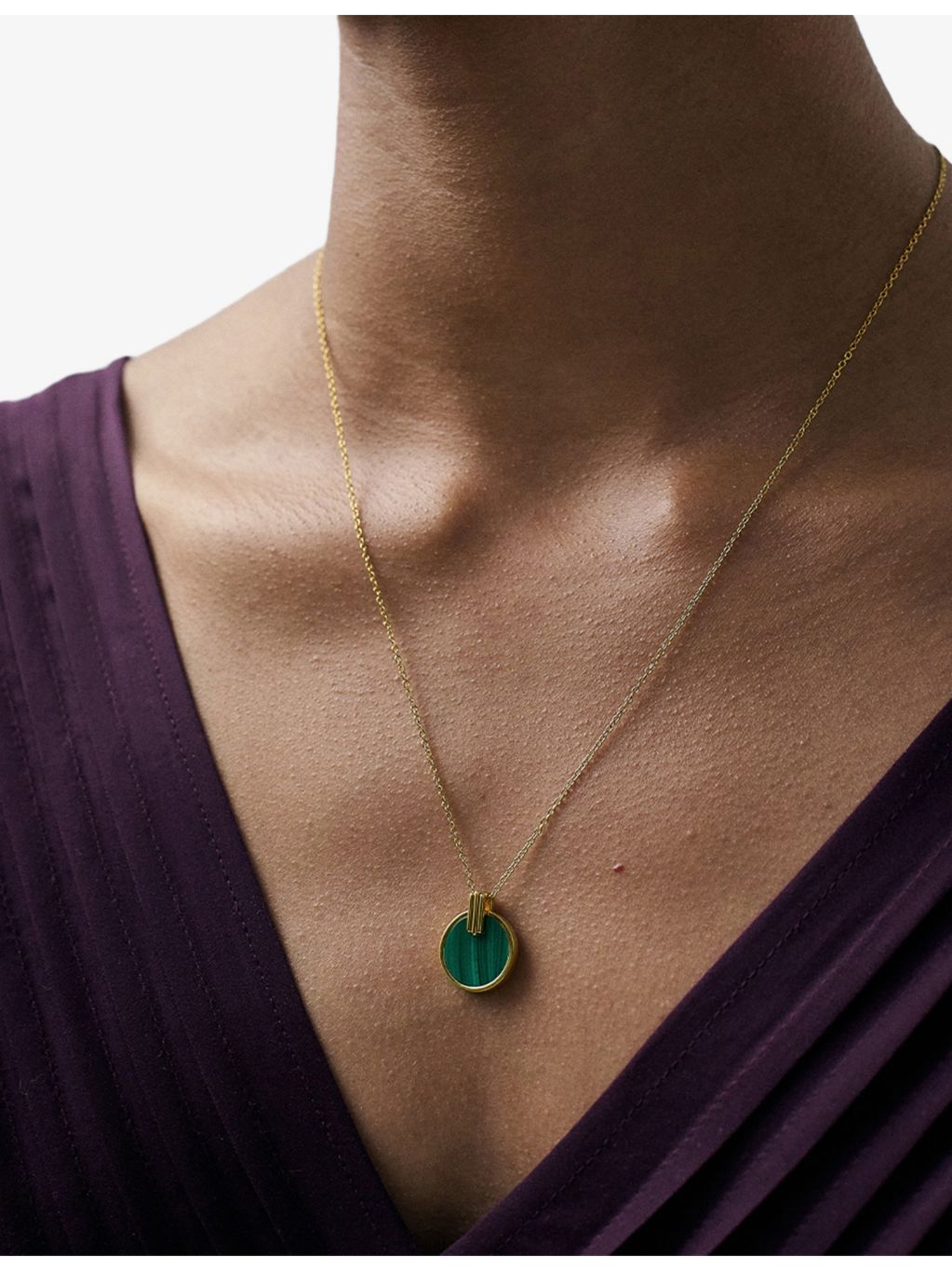 Stilla 18ct yellow gold malachite pendant necklace, imported from the UK