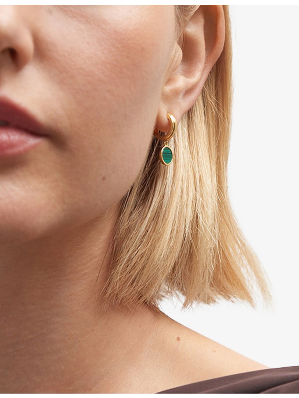 Astley Clarke Stilla 18ct gold malachite drop huggies, imported from the UK