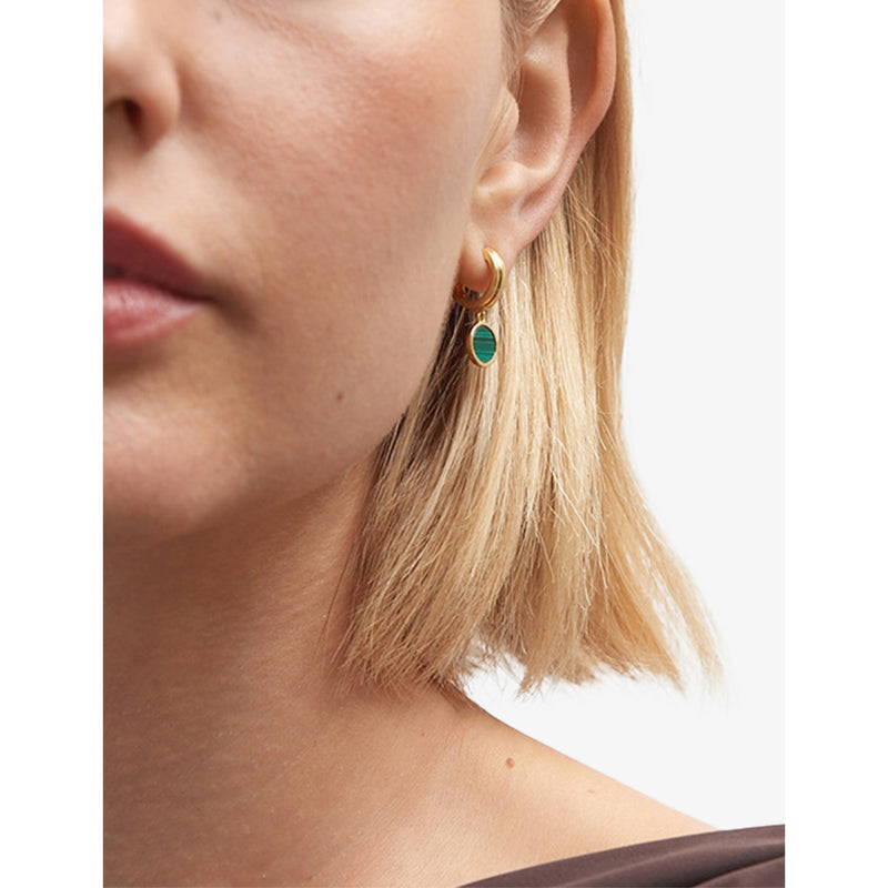 Astley Clarke Stilla 18ct gold malachite drop huggies, imported from the UK