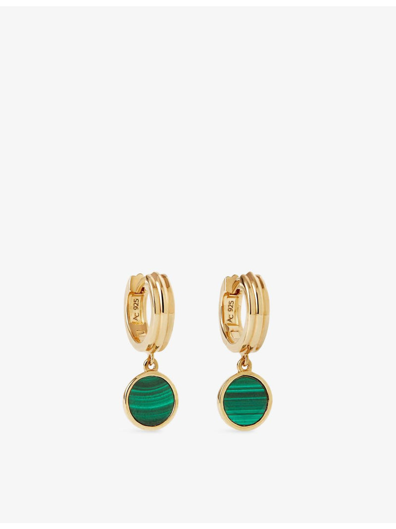 Astley Clarke Stilla 18ct gold malachite drop huggies, imported from the UK