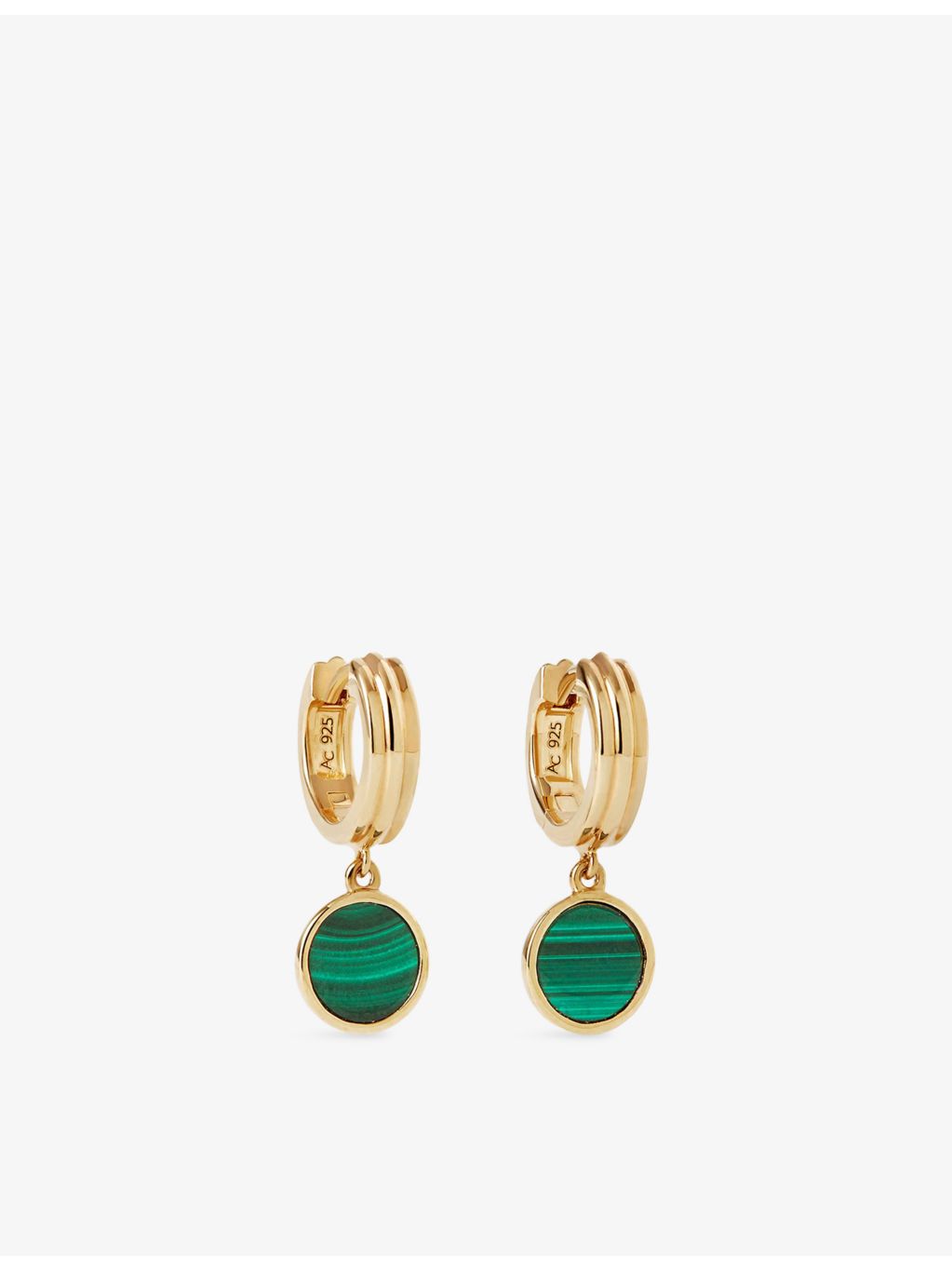 Astley Clarke Stilla 18ct gold malachite drop huggies, imported from the UK