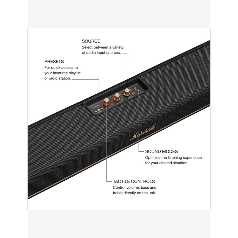 Marshall Heston 120 soundbar with Dolby Atmos, imported from the UK