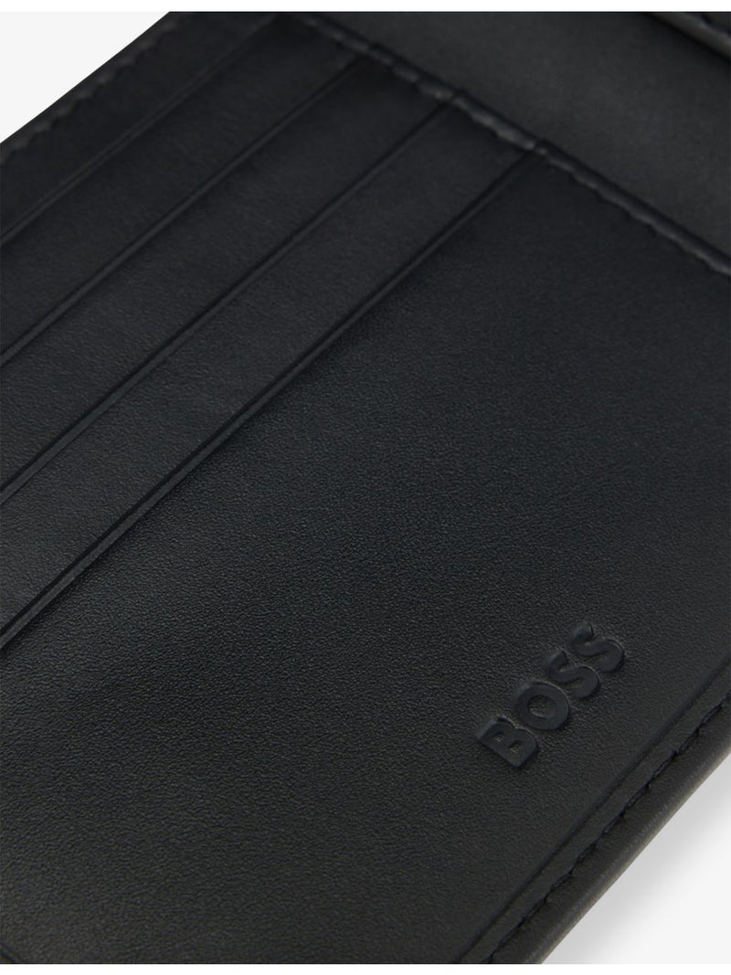 BOSS logo plaque leather folding wallet (British brand)