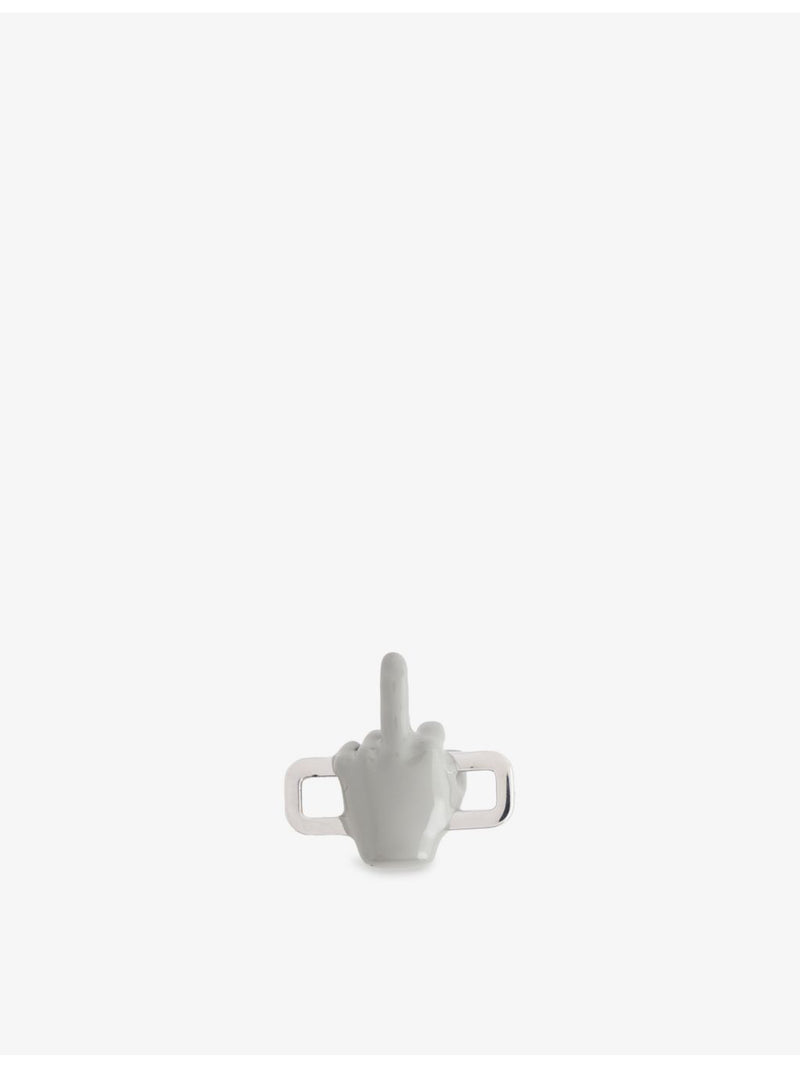 Middle Finger Rhodium-Plated Sterling-Silver Enamelled Charm